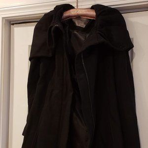 Long black belted Zara Basic dress coat, Small